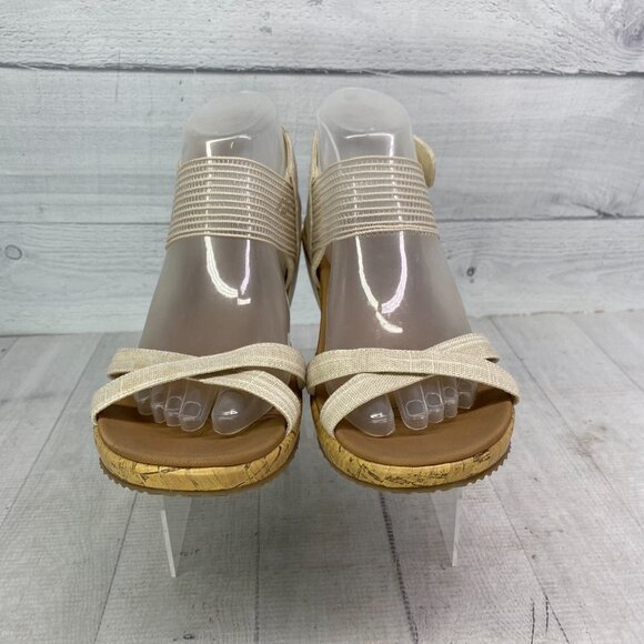 Skechers BEVERLEE Natural Cali Luxe Foam Cork Wedge Heel Platform Sandals Size 9 - Picture 3 of 16